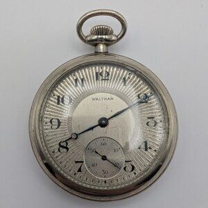 Vintage 1925 Waltham Open Face Pocket Watch Nickel Silver 7 Jewels